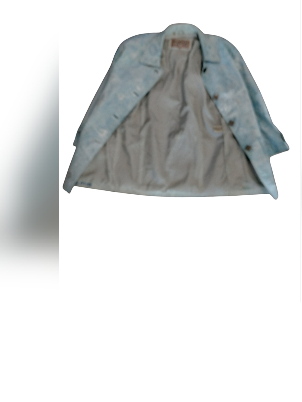 Vintage 80s BRAEFAIR Leather trench coat, Artsy Icy Blue wearable art, S 8 - Picture 13 of 14